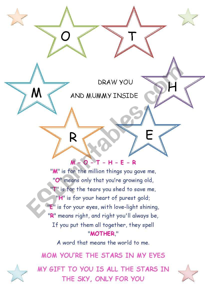 MOTHERS DAY CARD worksheet