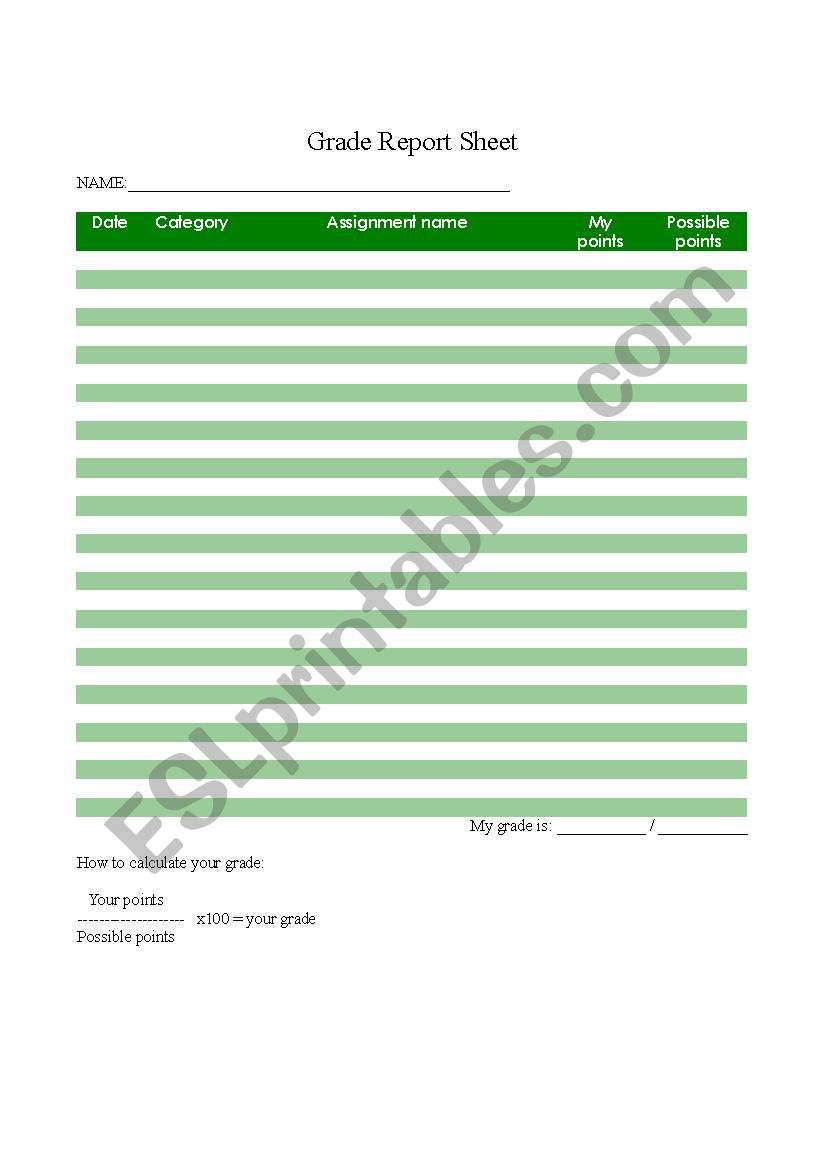 Grade Report Sheet worksheet
