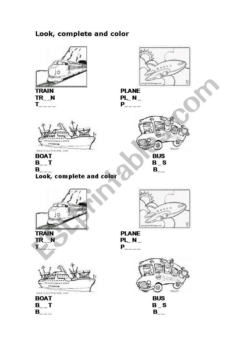 bus train plane boat worksheet