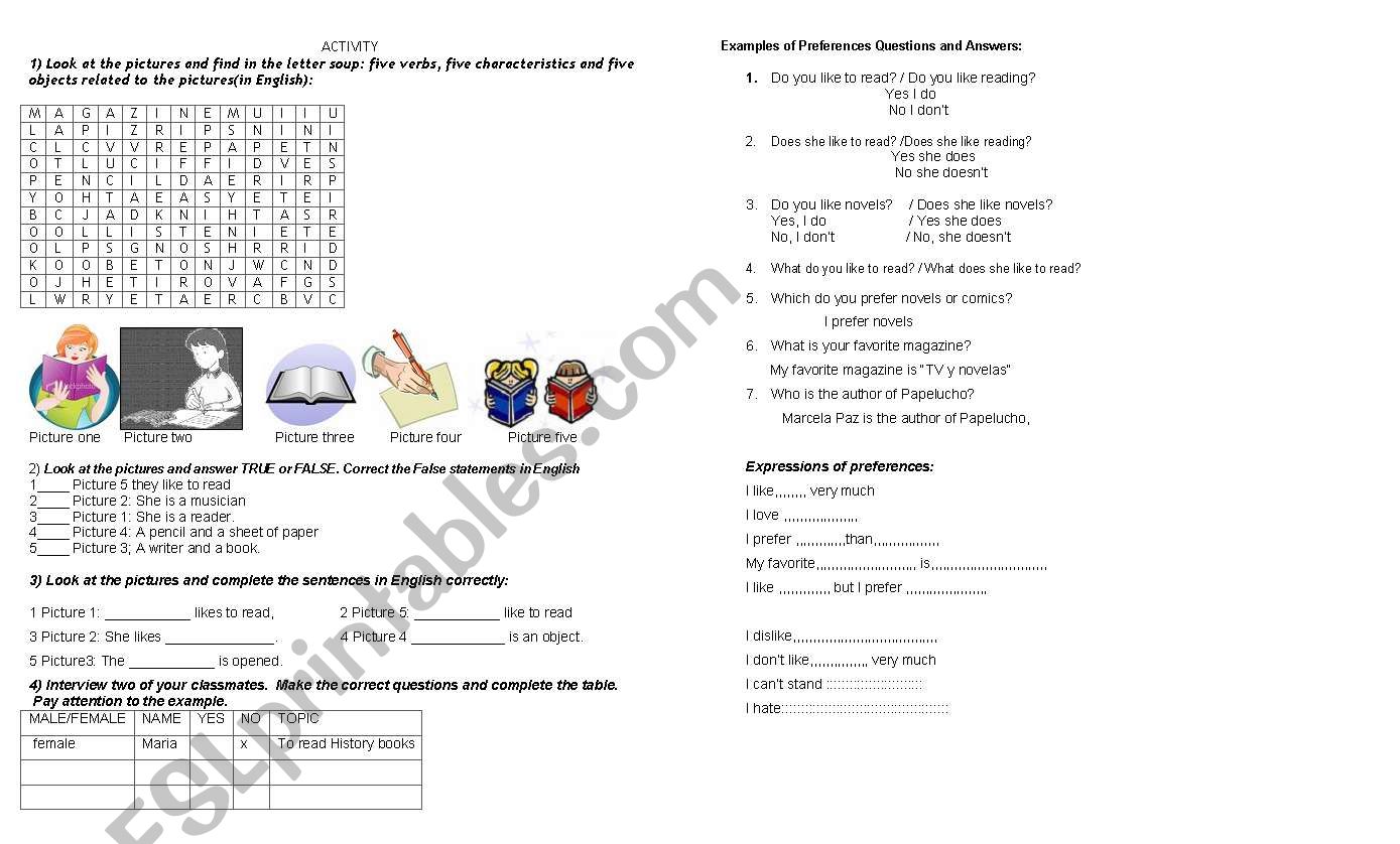 Expressing prefferences worksheet