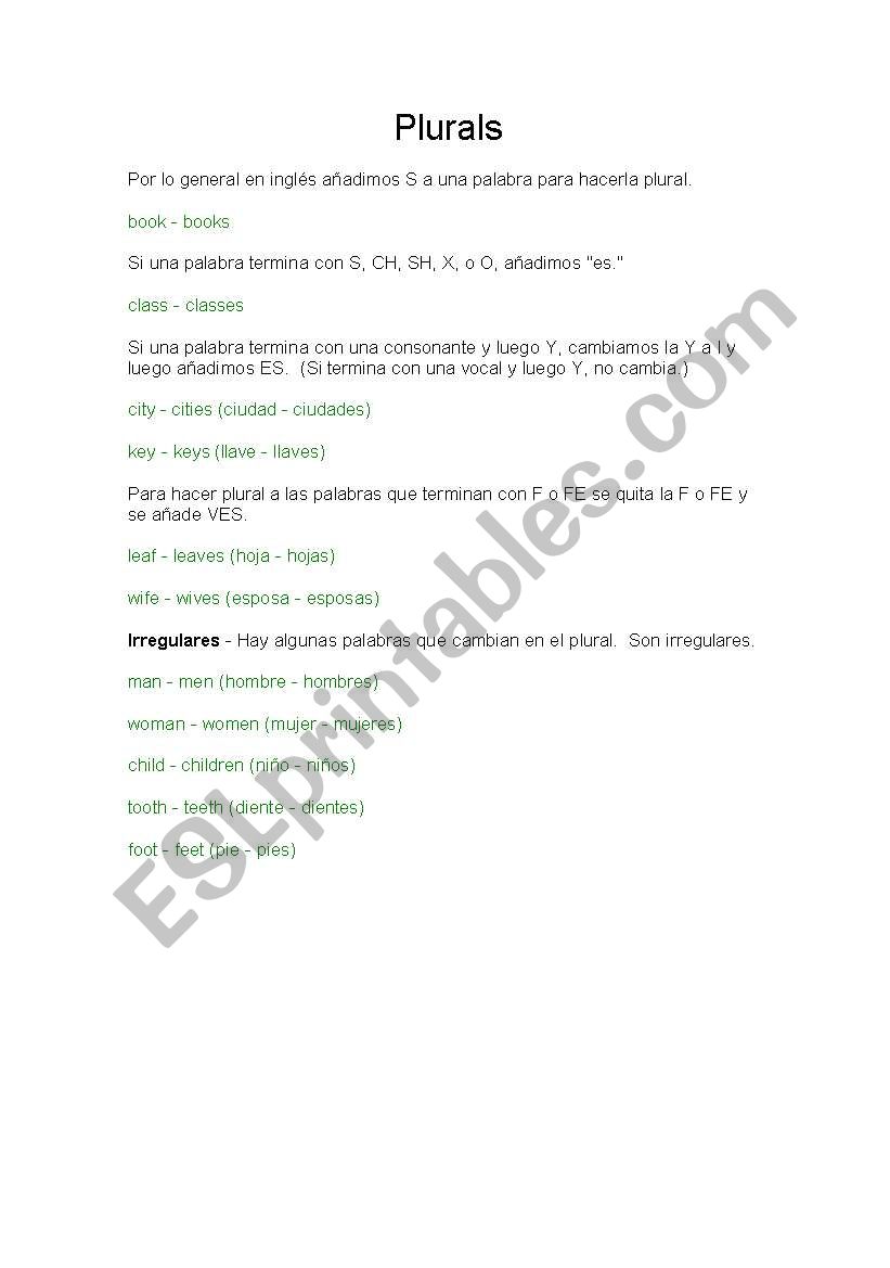 plurals worksheet