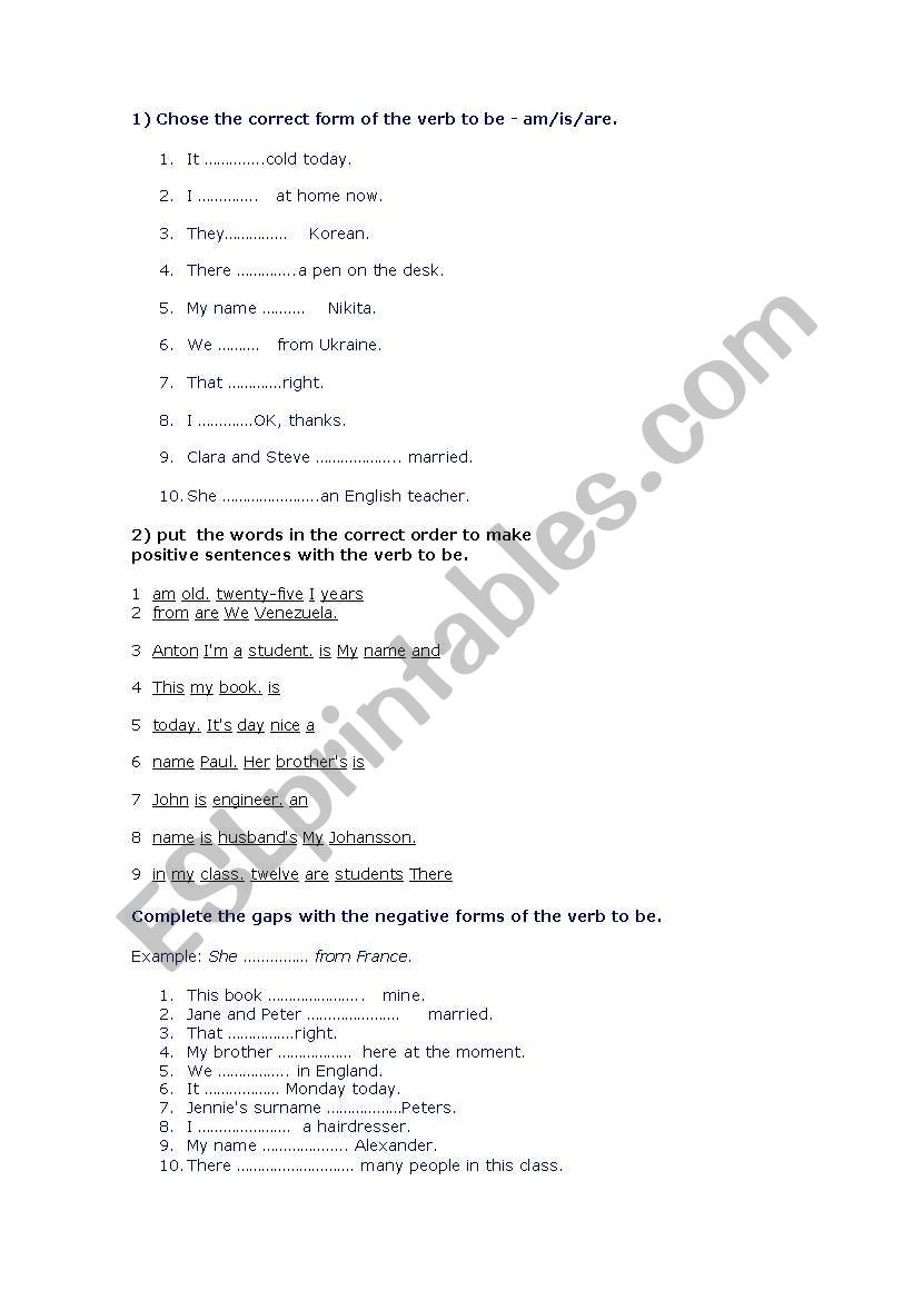 to be  worksheet