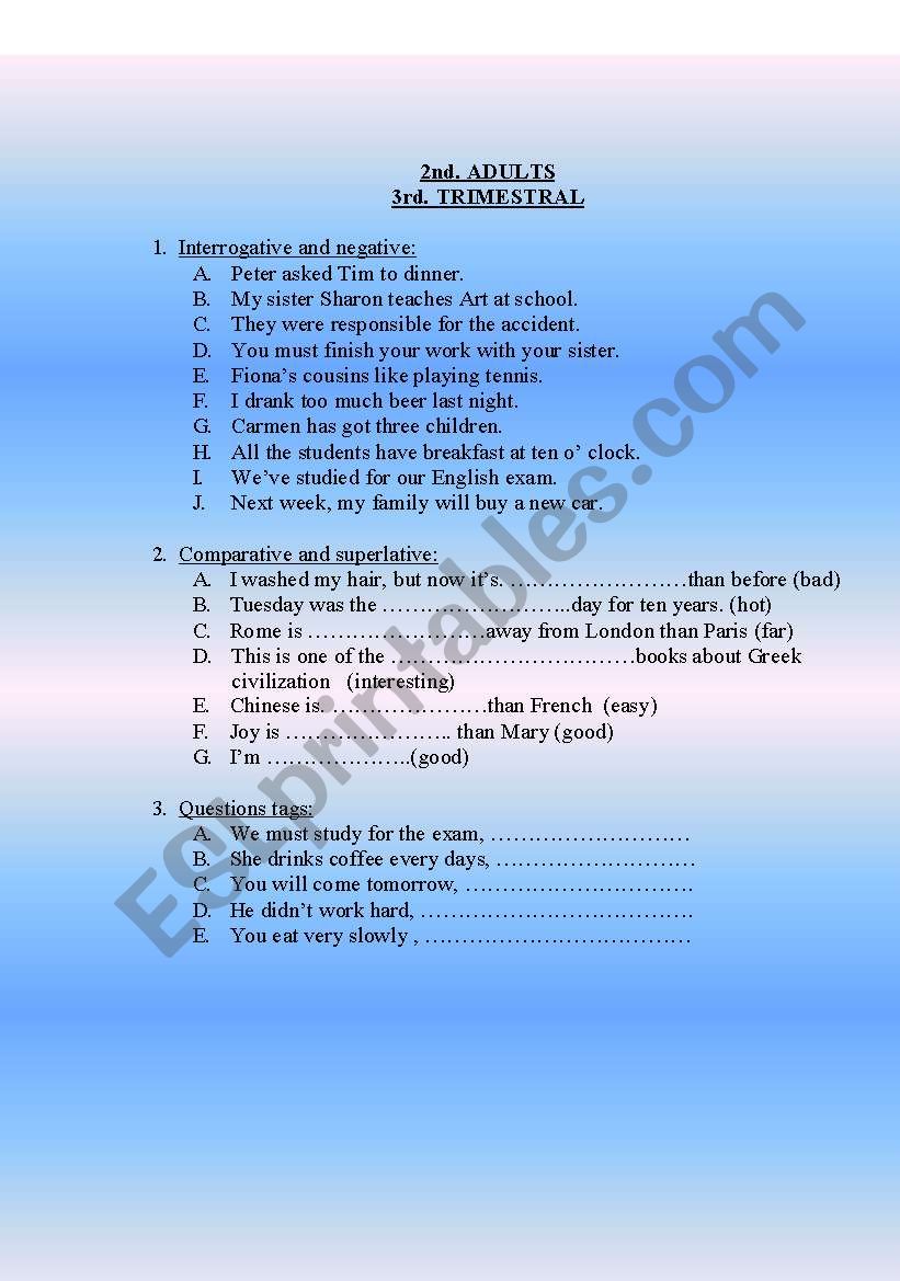 test worksheet