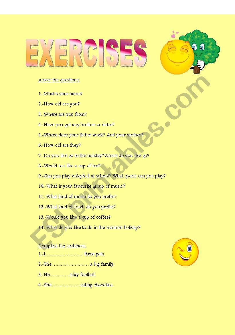 EXERCISES worksheet