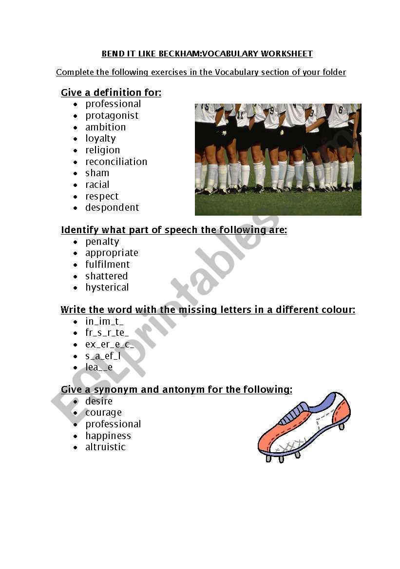 Bend It Like Beckham-vocab worksheet