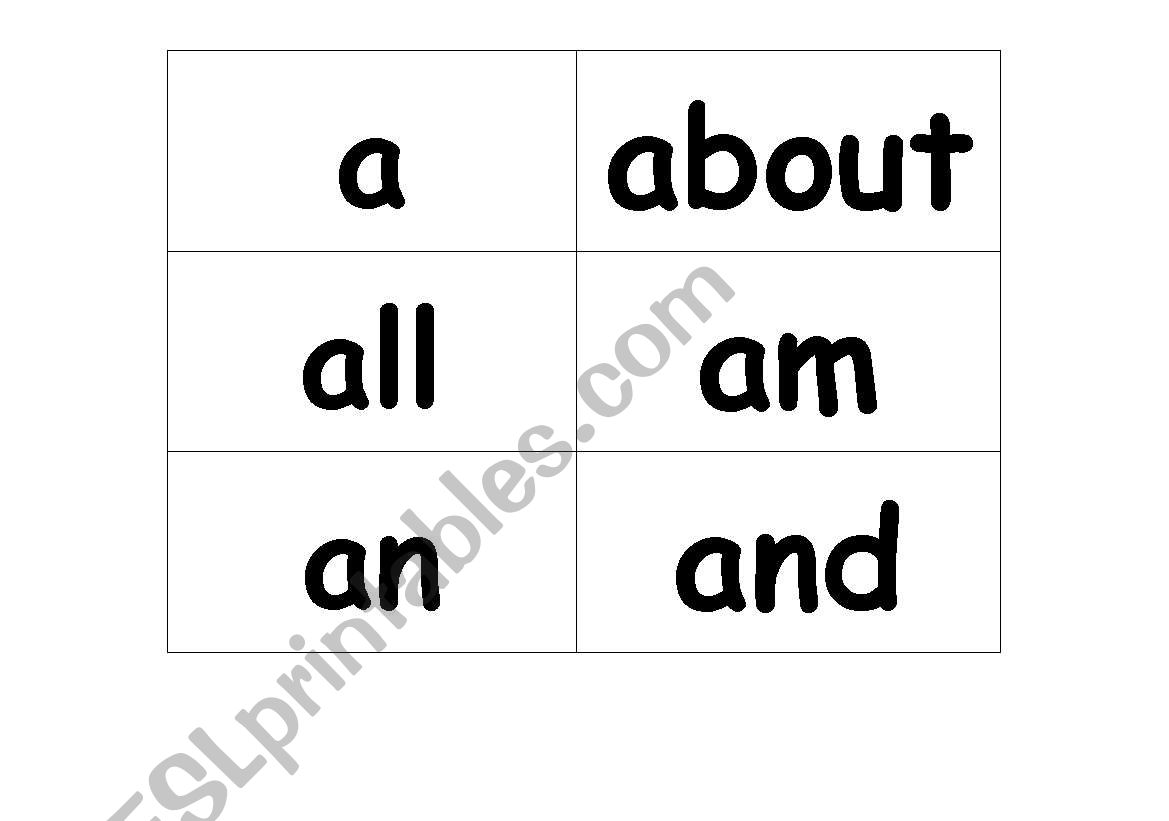 Grade 1 Sight Word Cards worksheet