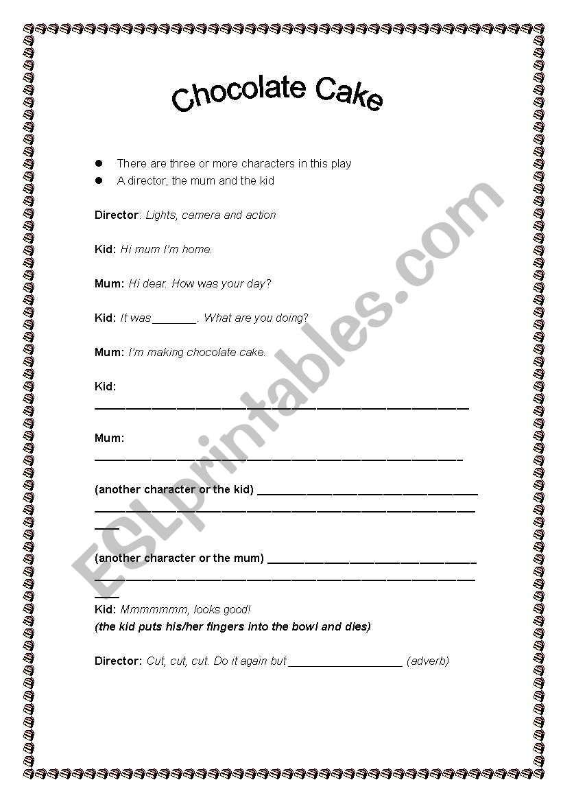 Chocolate Cake ( a play) worksheet