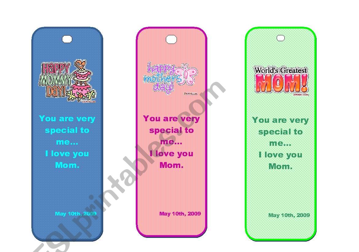 MOTHERS DAY BOOKMARKS worksheet