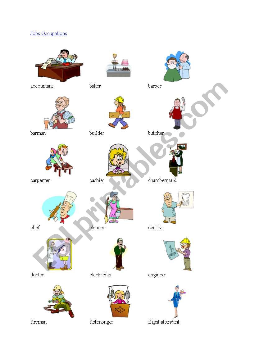 Jobs Occupations worksheet