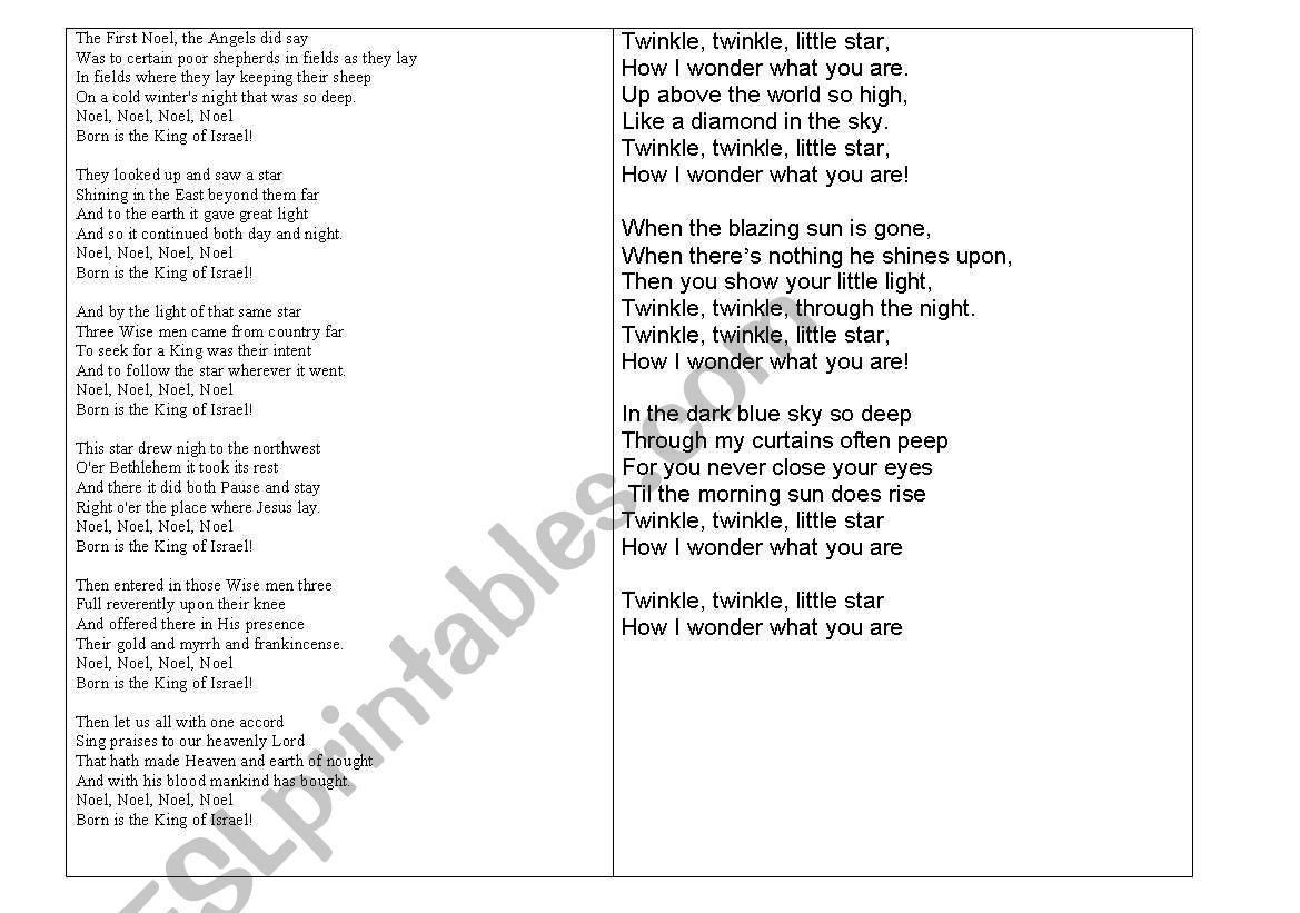 christmas carols worksheet