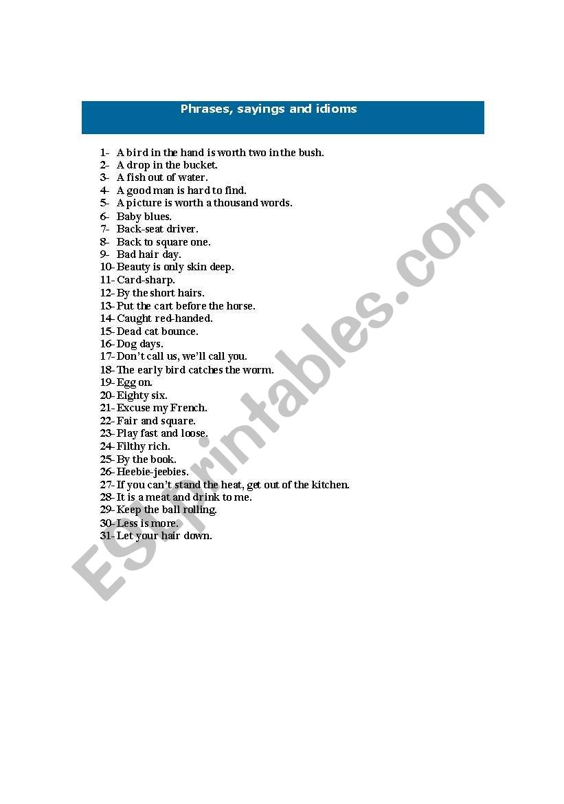 phrases worksheet