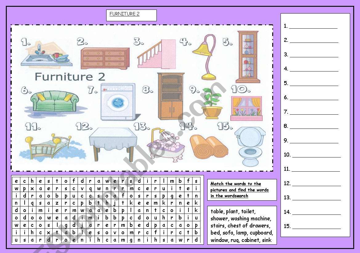 Furniture 2 worksheet