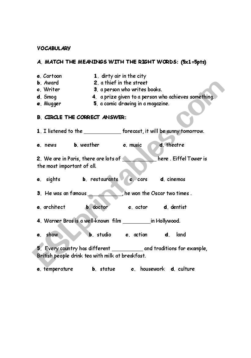 vocabulary worksheet