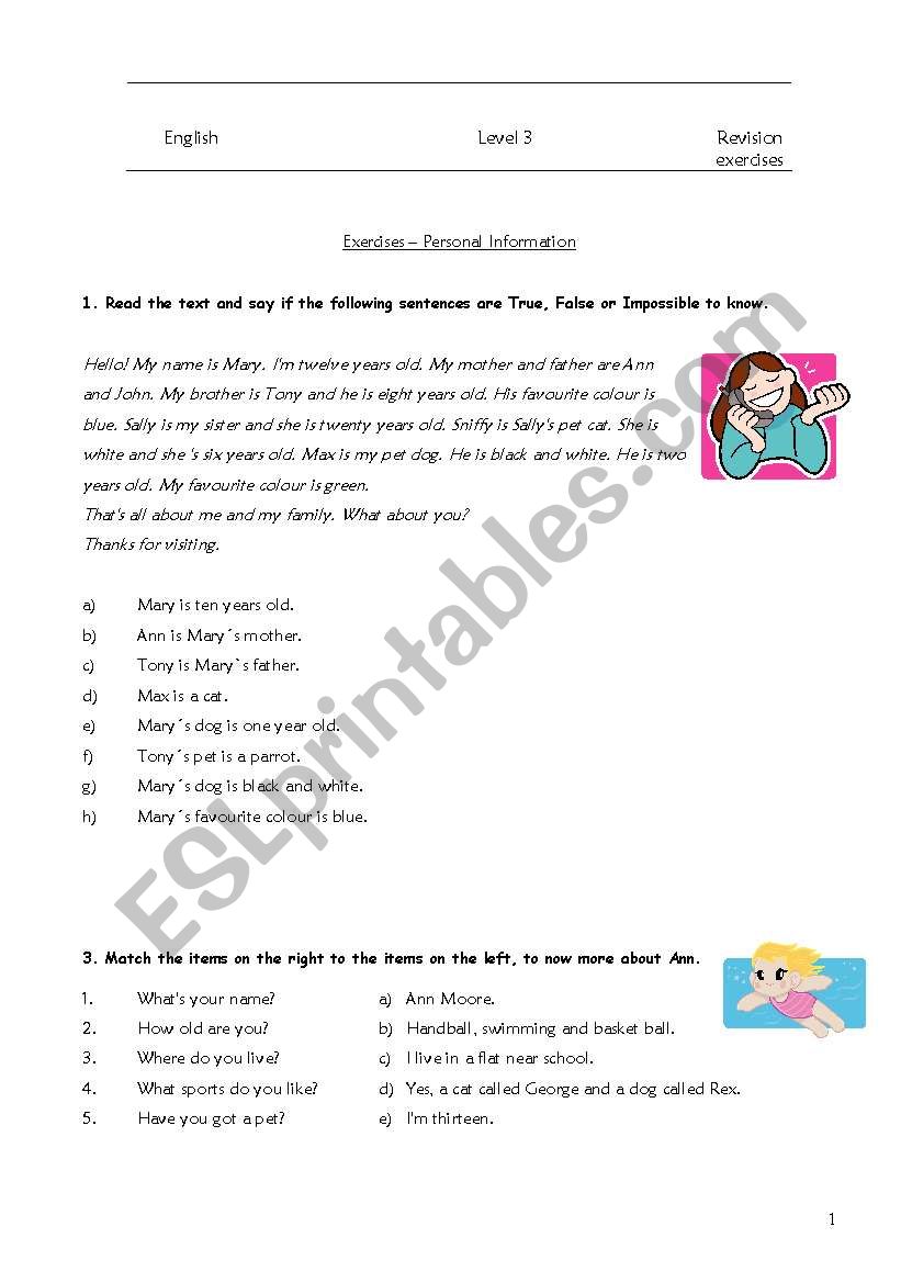 Personal ID worksheet