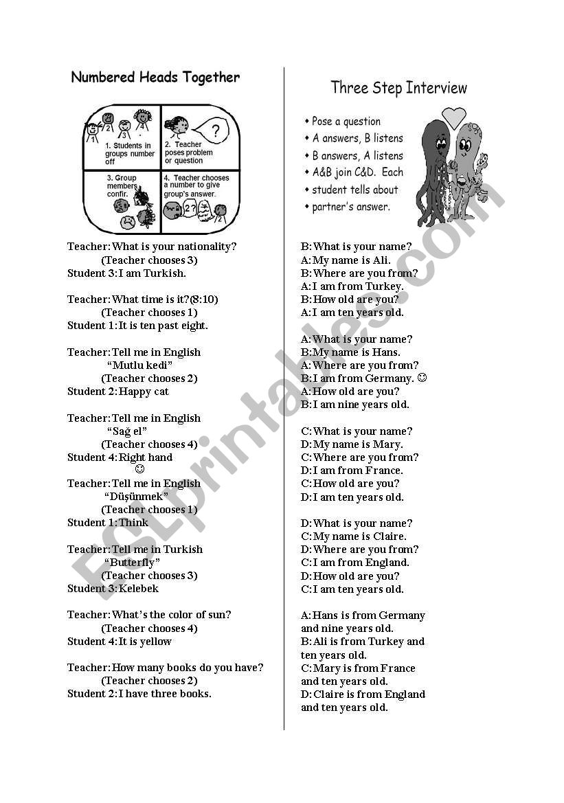 Numbered Heads and three step interview activities