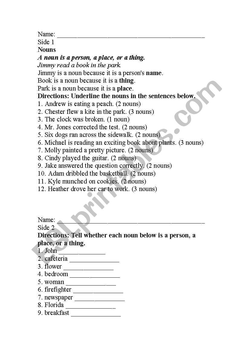 nouns worksheet