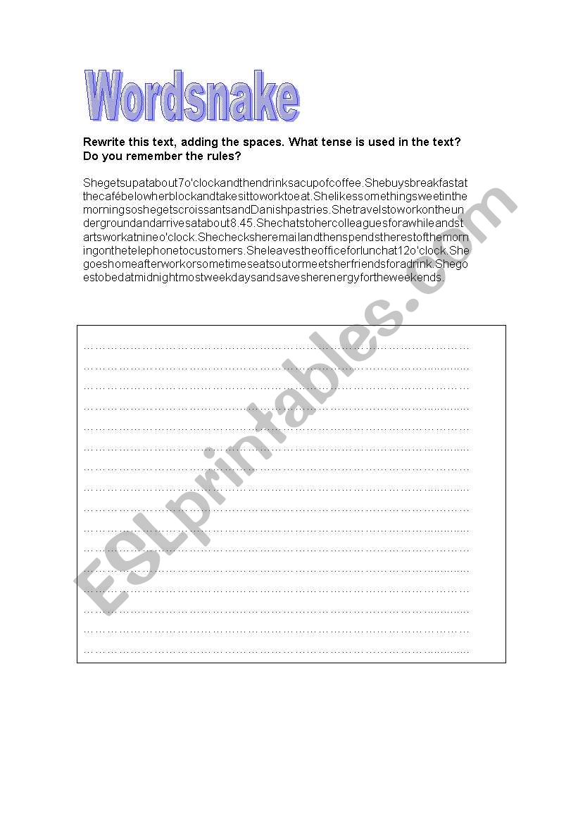 word snake worksheet