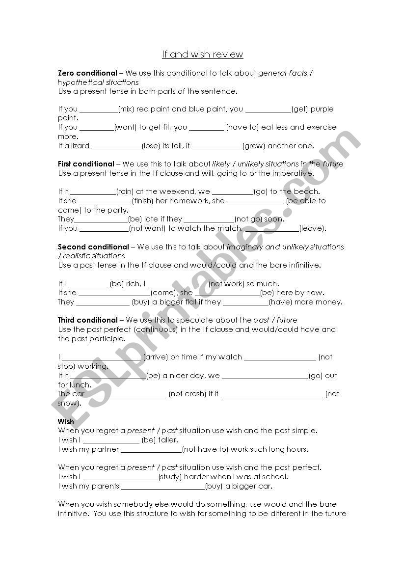 If and Wish Review worksheet