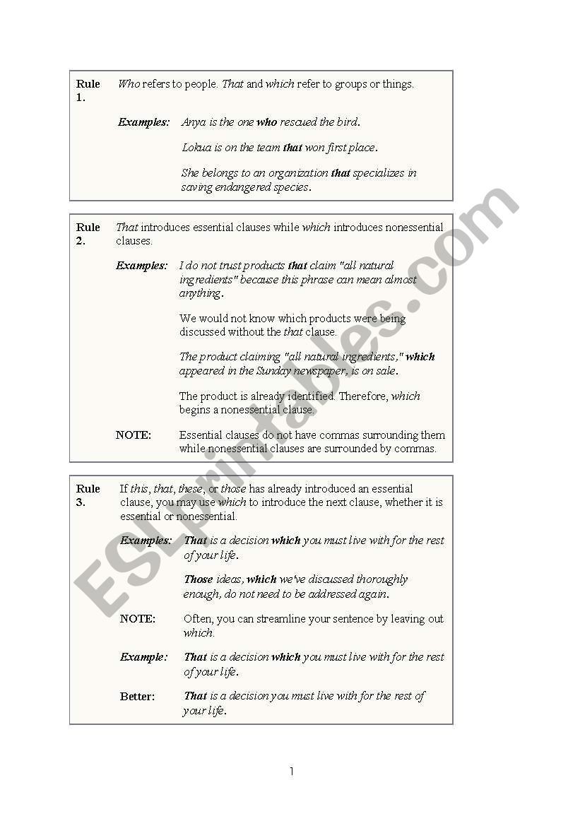 That vs Which worksheet