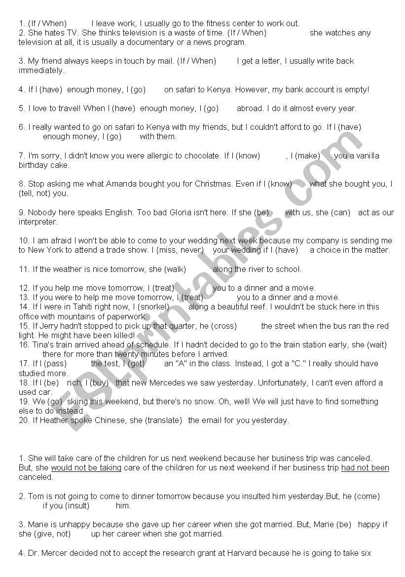 Conditionals If- sentences worksheet