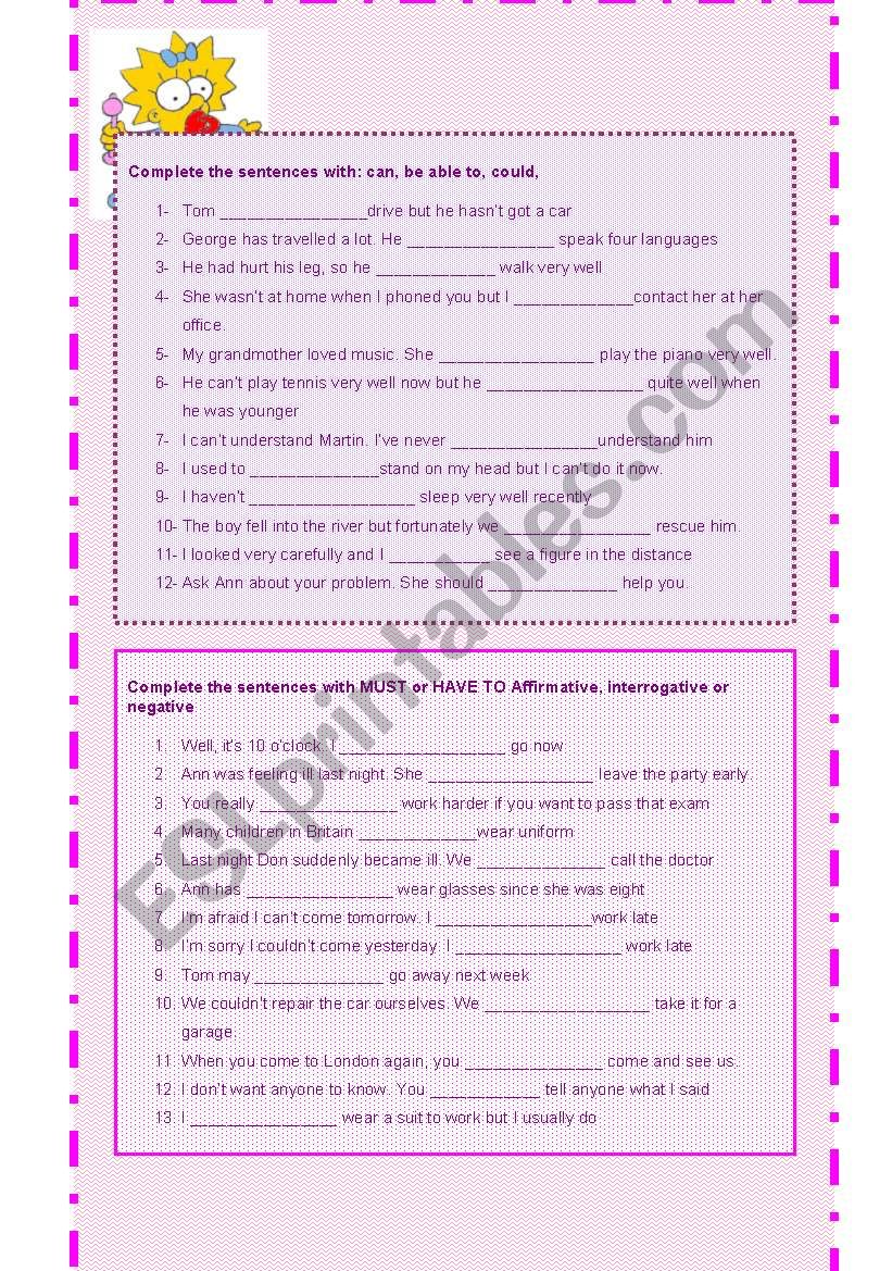 MODALS worksheet