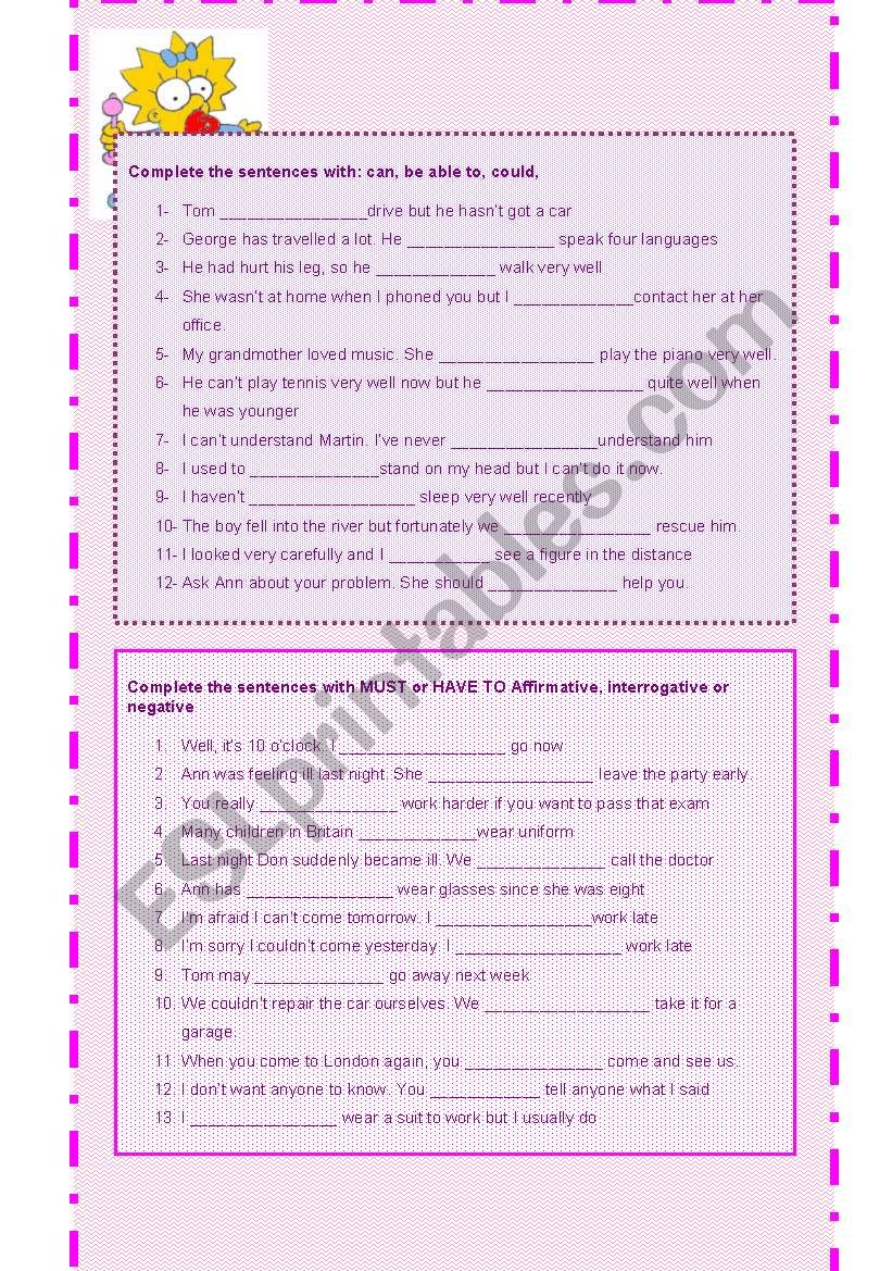 MODALS worksheet