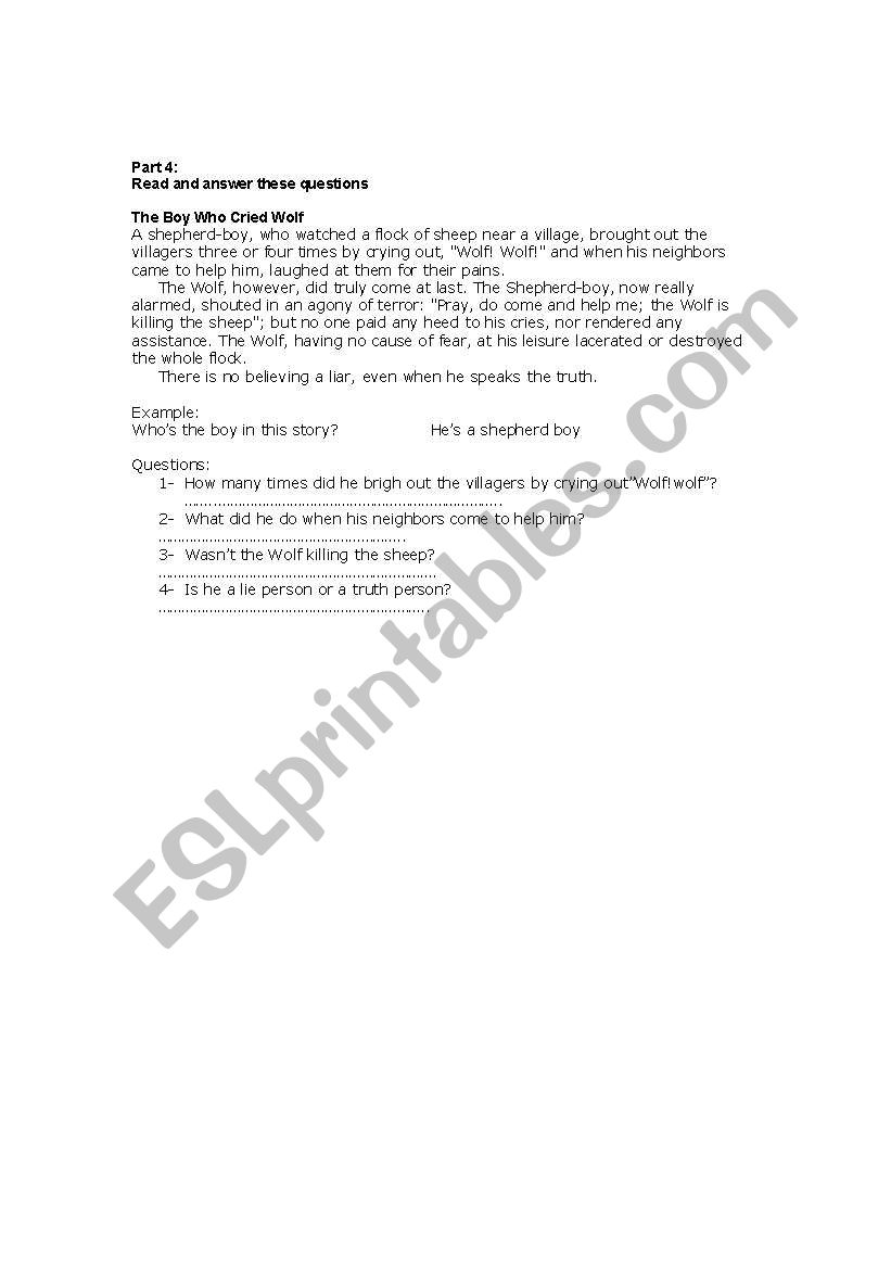 The Boy Who Cried Wolf worksheet