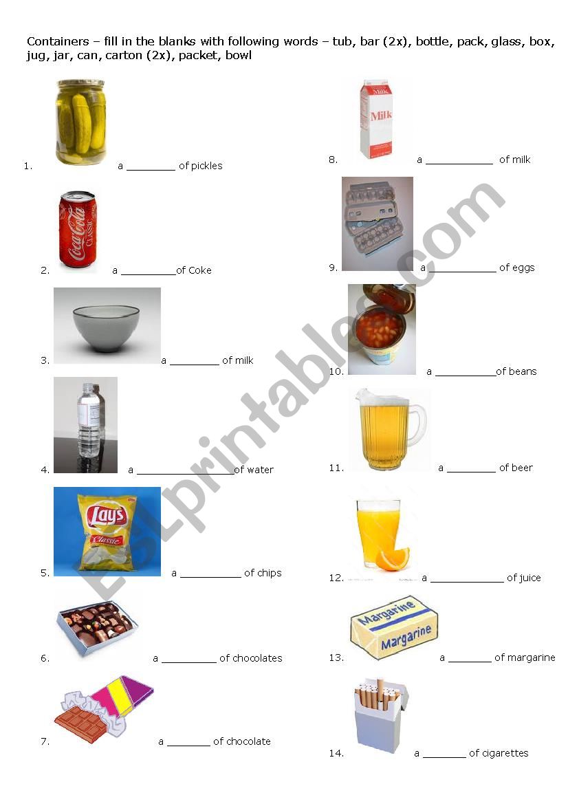 CONTAINERS worksheet