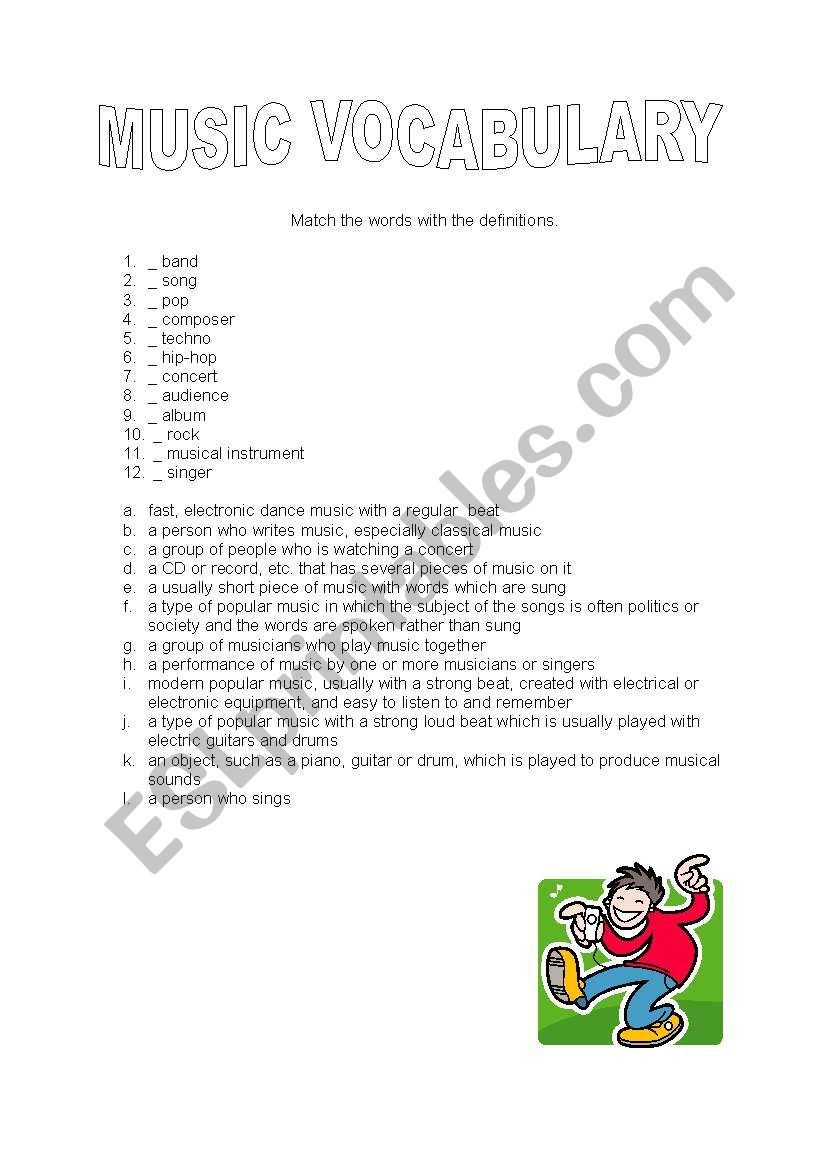 music vocabulary matching worksheet