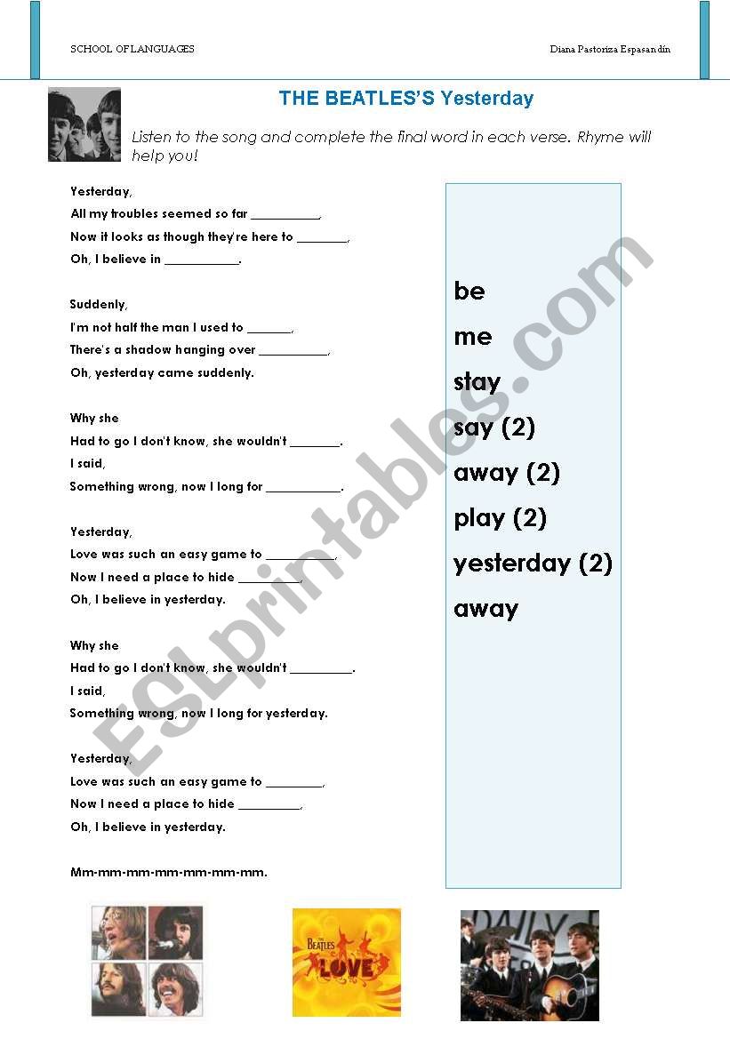 THE BEATLES - Yesterday worksheet