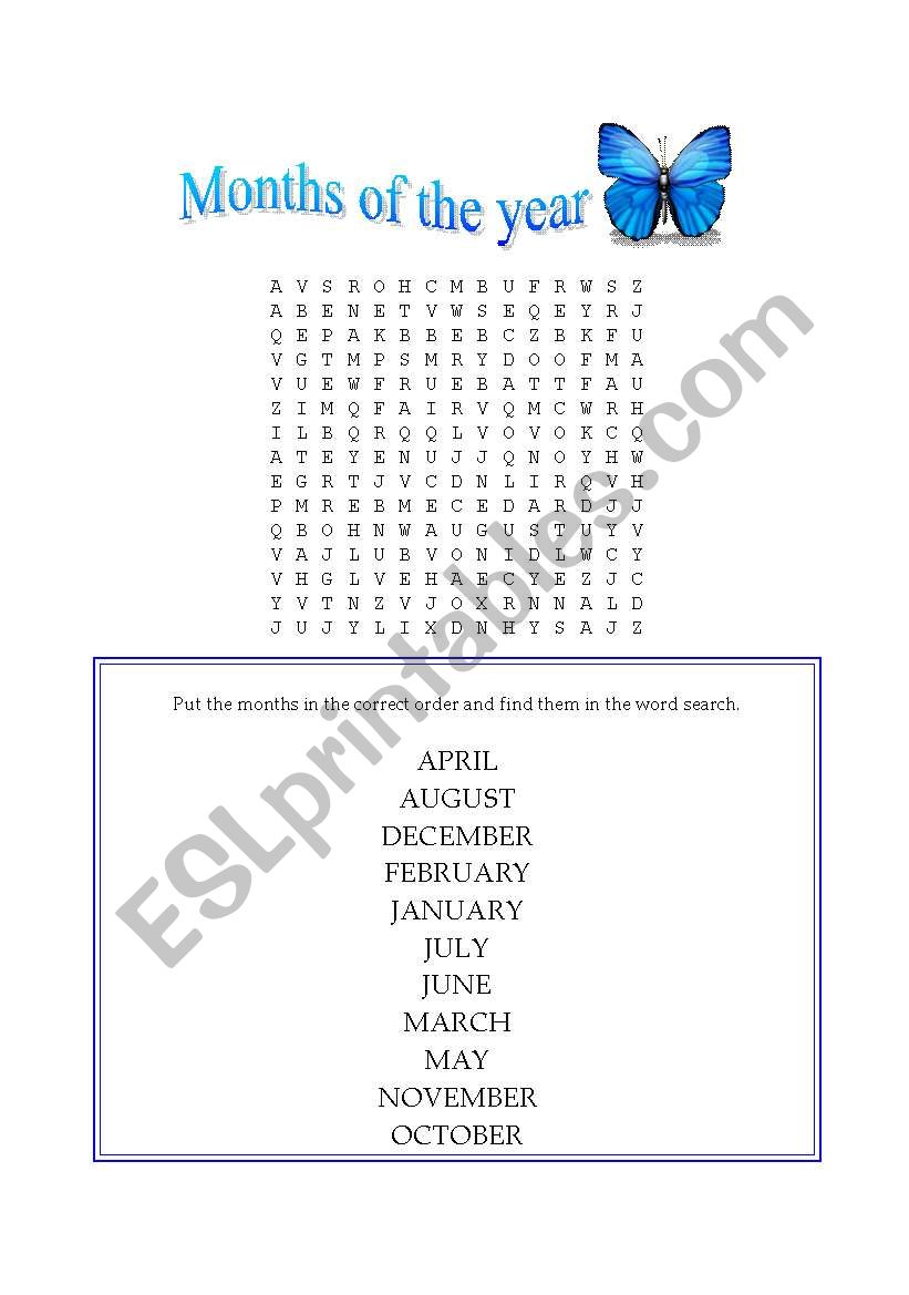 months of the year wordsearch worksheet