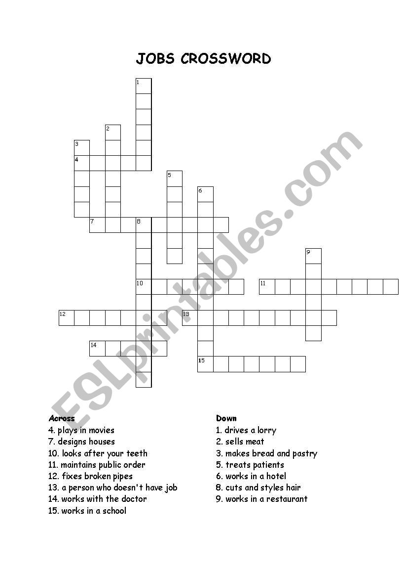 occupation crossword worksheet