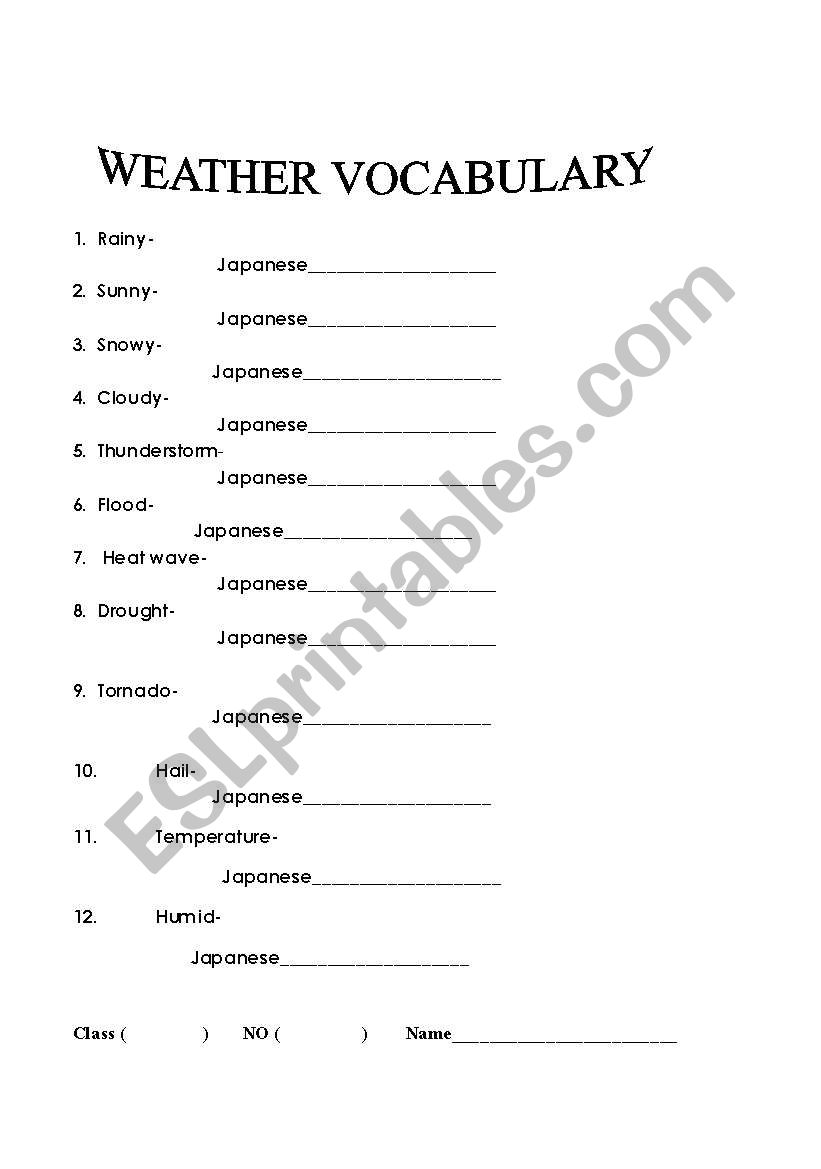 Weather Vocabulary worksheet