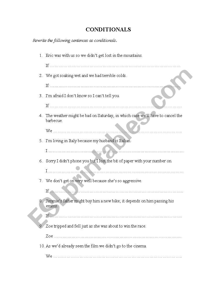 Conditionals 1,2 & 3 worksheet