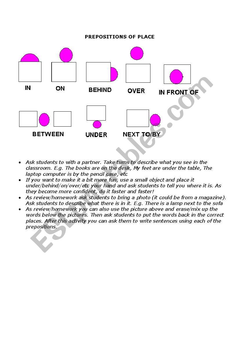 prepositions of place worksheet