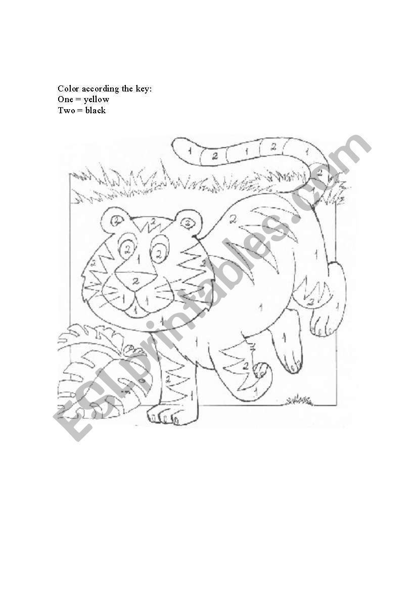 Collor the tiger  worksheet