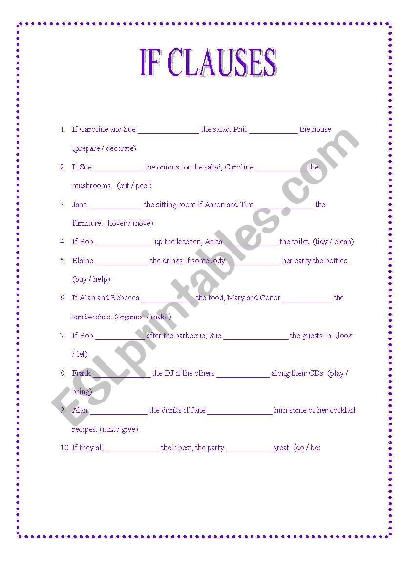 IF clauses worksheet