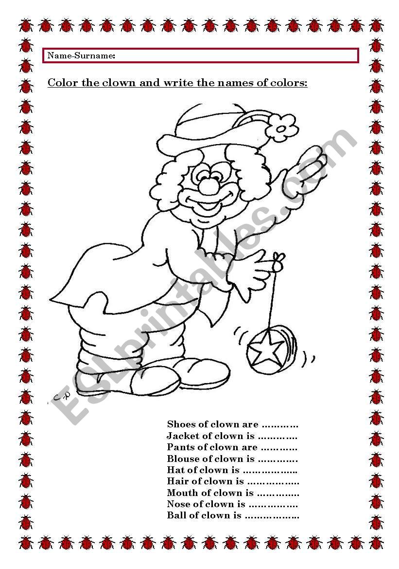 Colour the Clown Picture worksheet