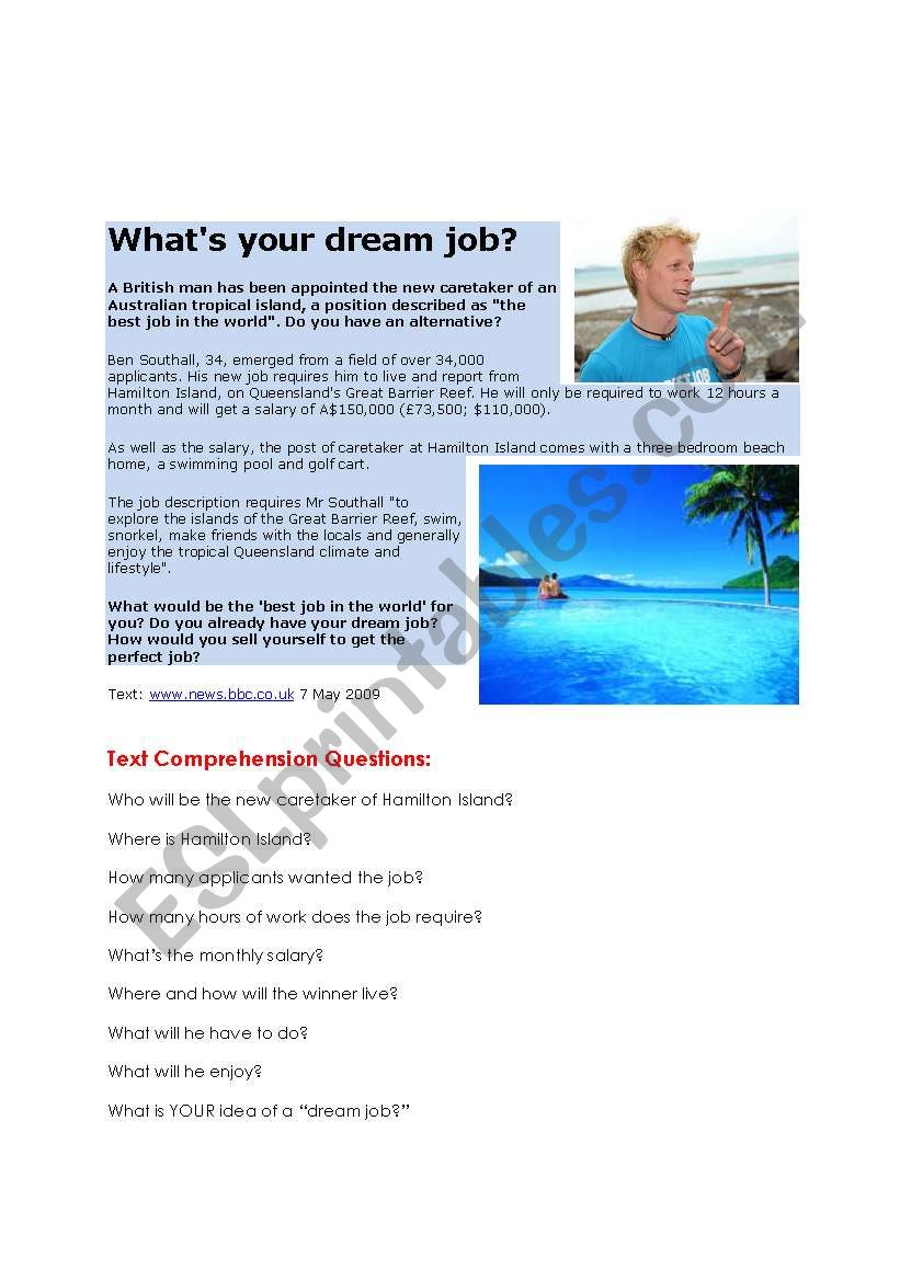 Best Job worksheet