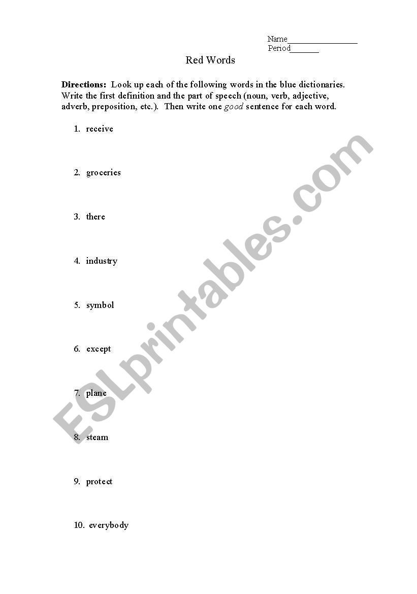 Vocabulary Practice worksheet