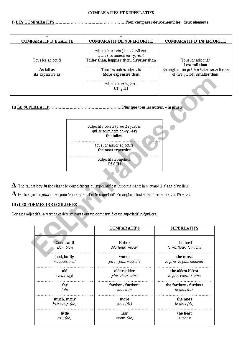 comparatives and superlatives worksheet
