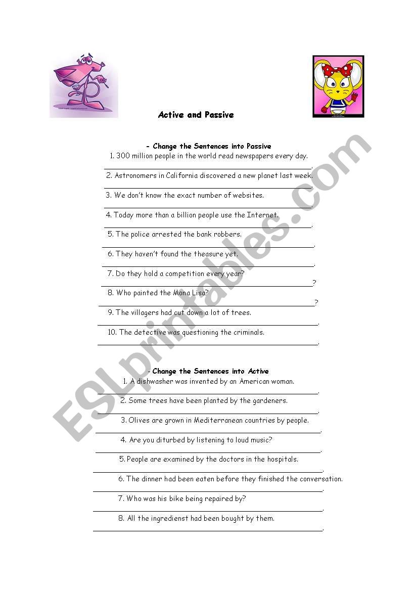 active and passive worksheet