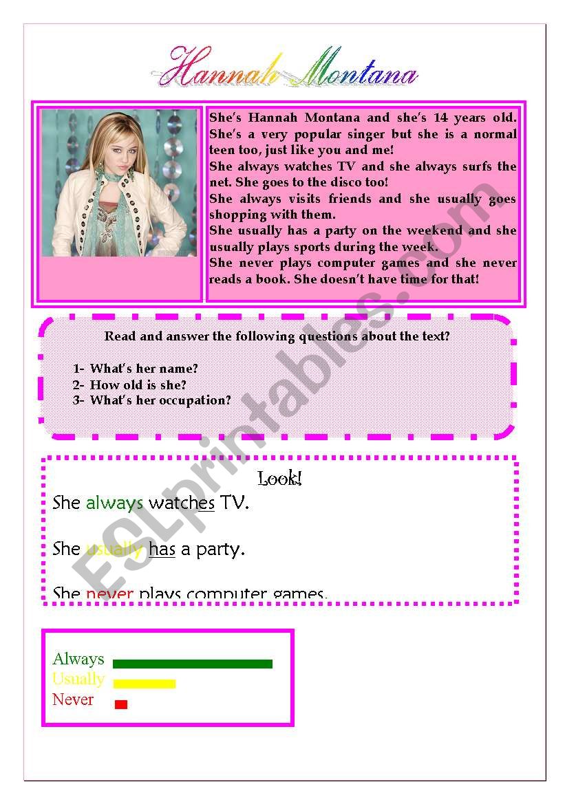 Hannah Montana worksheet