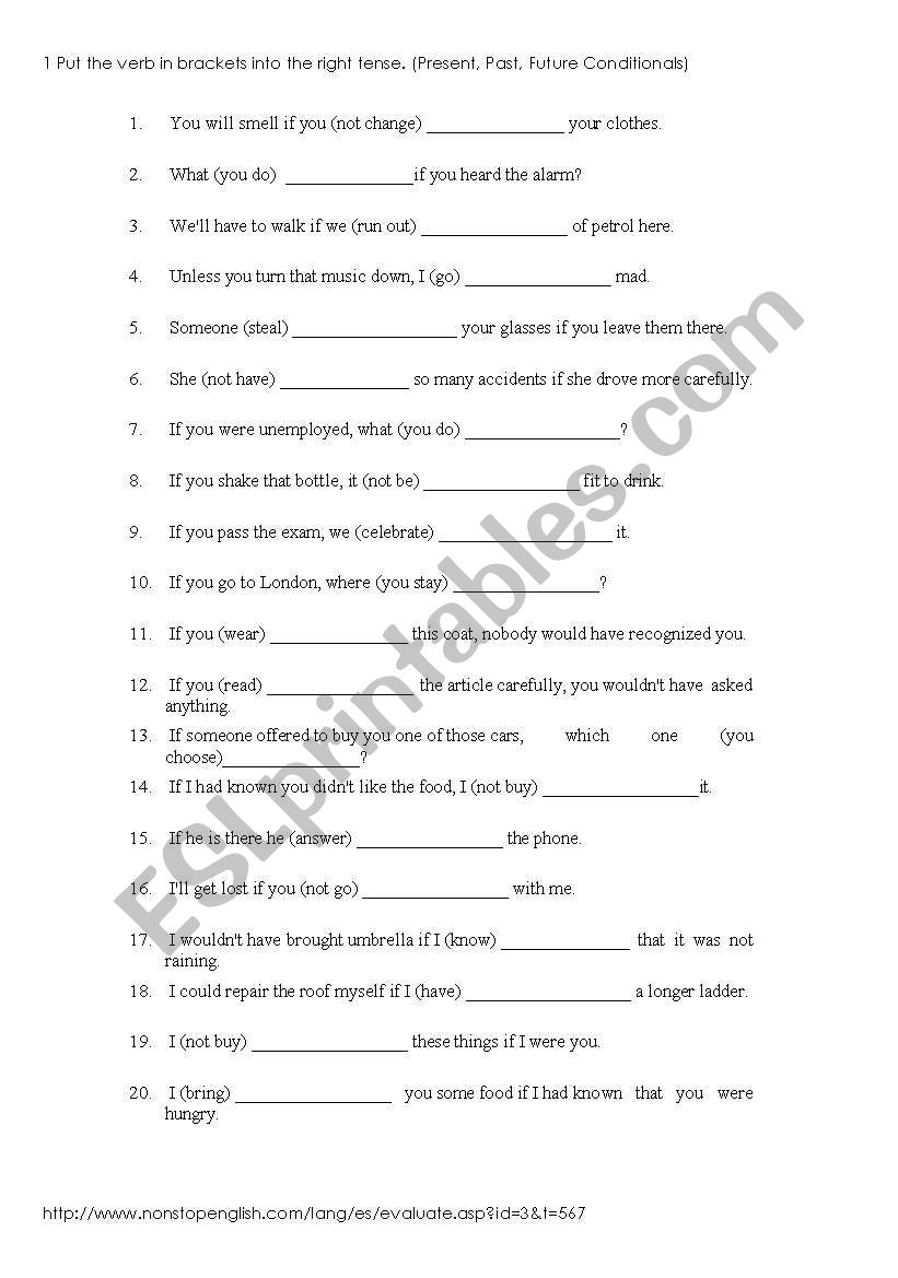 Conditionals 1st 2nd 3rd worksheet