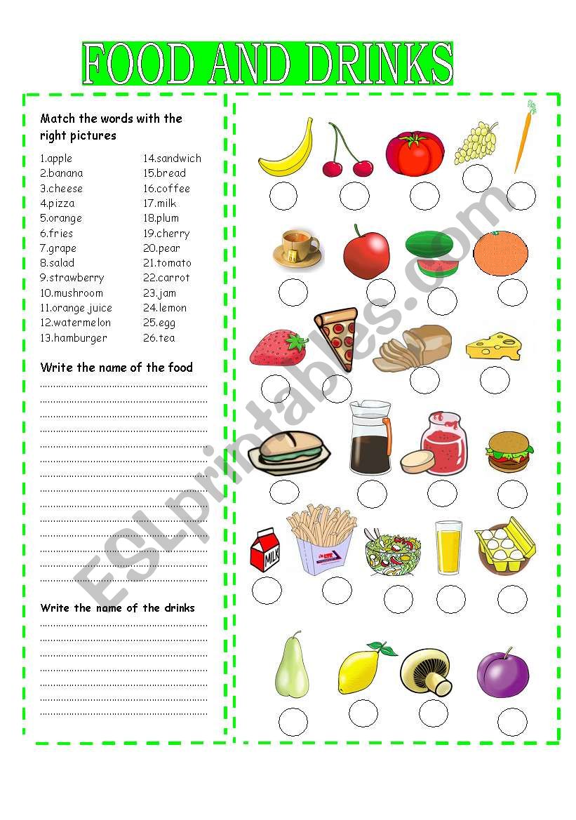 food worksheet