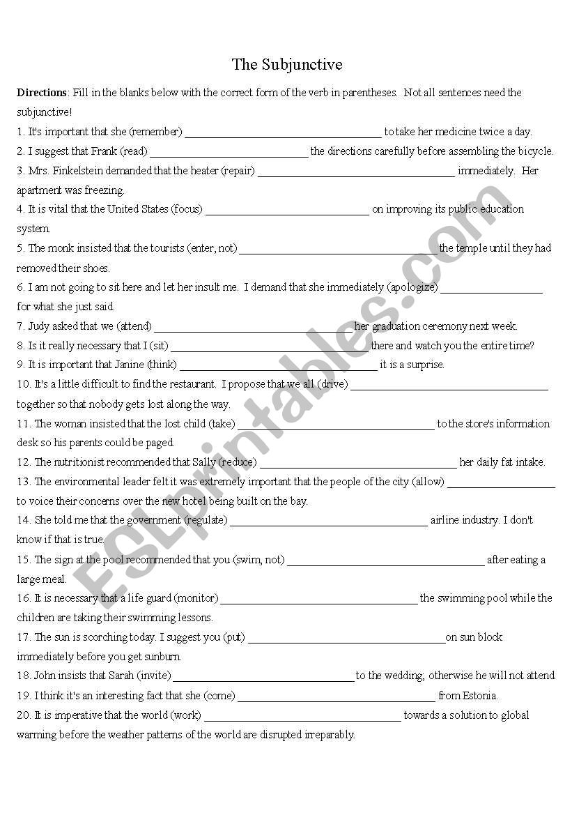 The Subjunctive worksheet