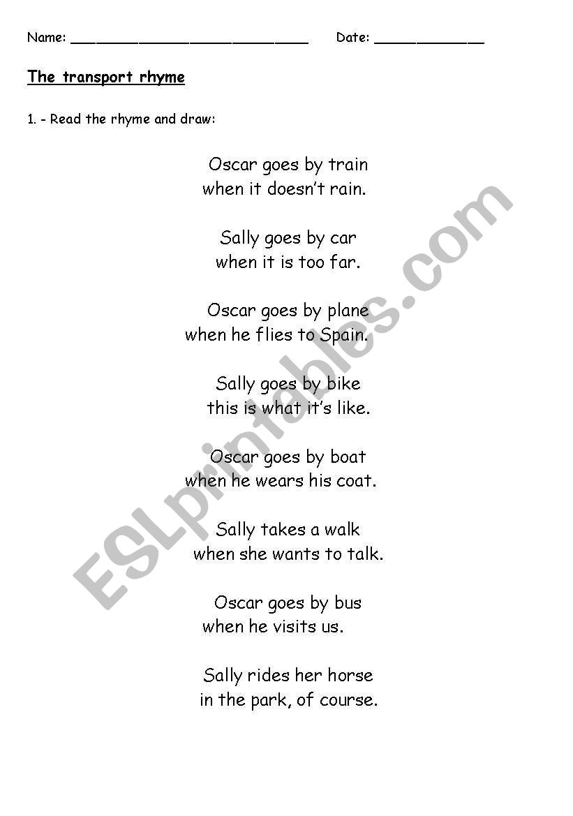 Transport rhyme worksheet