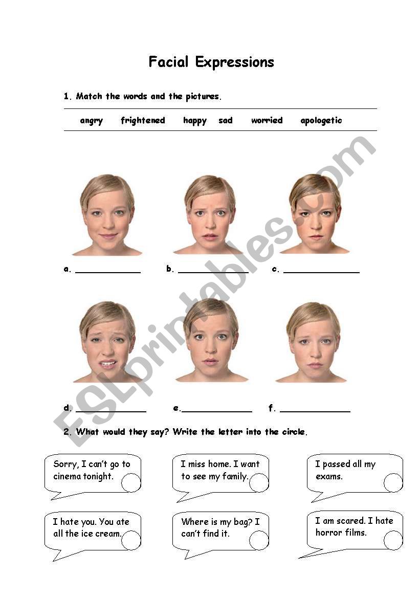 Facial expressions worksheet