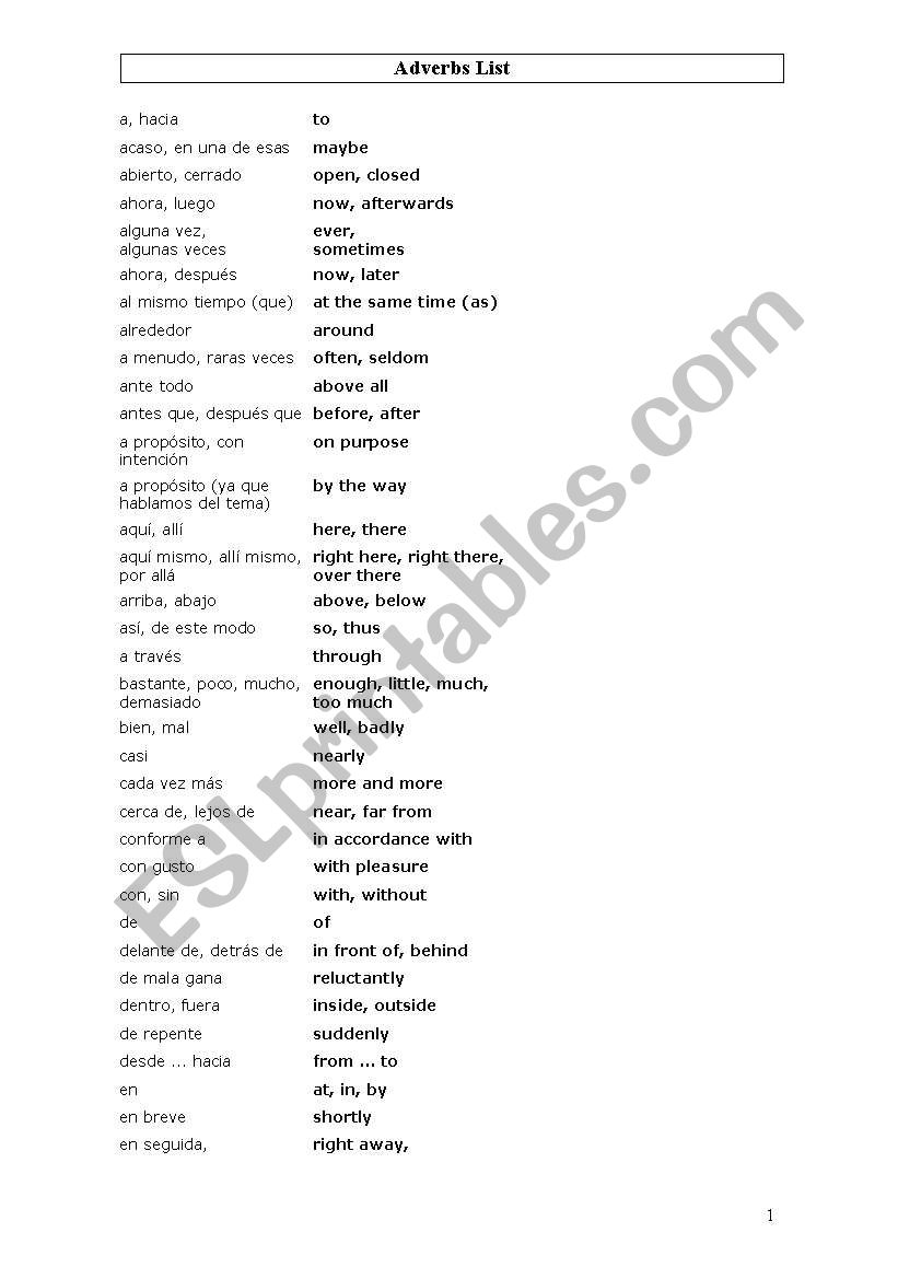 adverbs worksheet