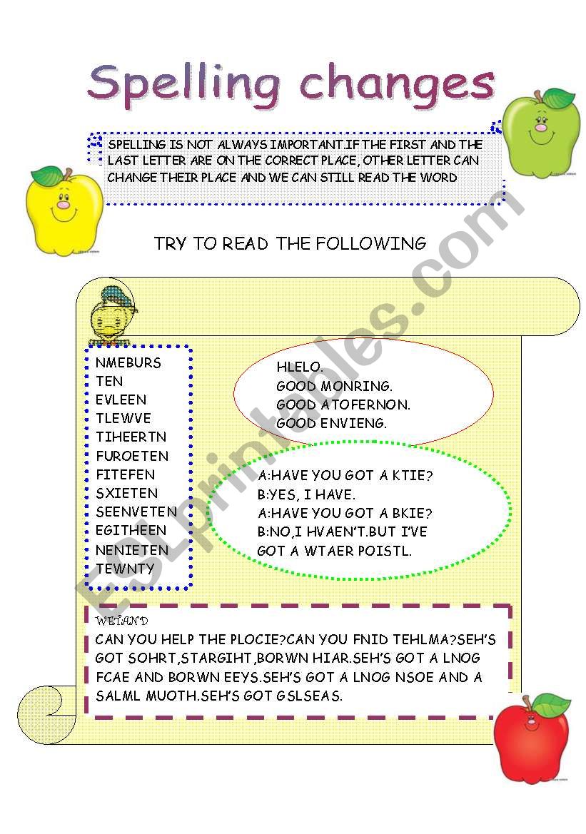 Spelling changes worksheet